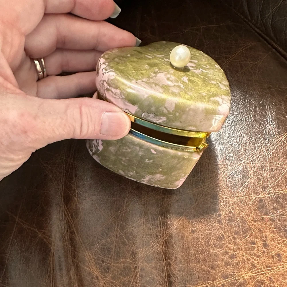 Handcrafted hand painted artisan ceramic pink gold jewelry trinket box